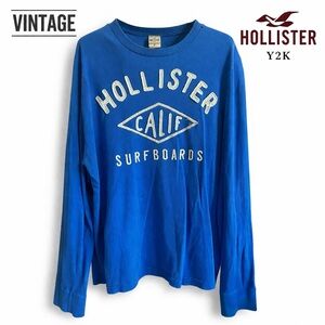 Hollister Long Sleeve Tee in Bright Blue with White Logo Y2K distressed